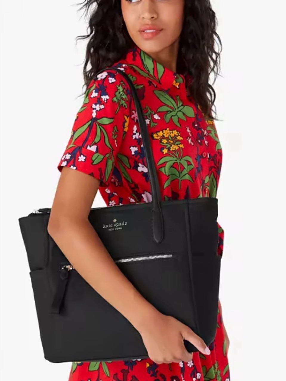 Kate Spade Ny Chelsea Medium Nylon Zip Top Tote Satchel Bag Crossbody Black
